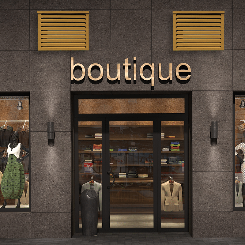 Cache climatiseur installé sur la façade d'un magasin